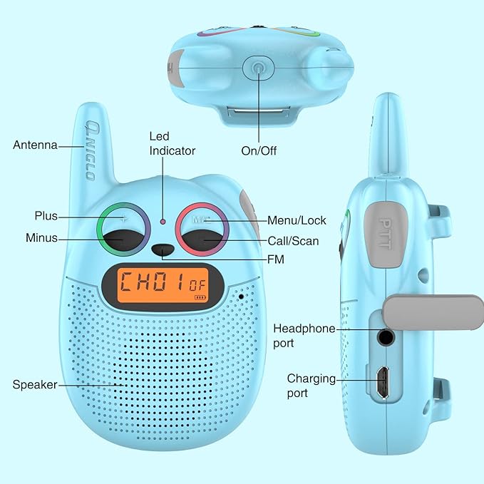 Qniglo Walkie Talkies for Kids Rechargeable 2 Pack, Christmas Birthday Gifts