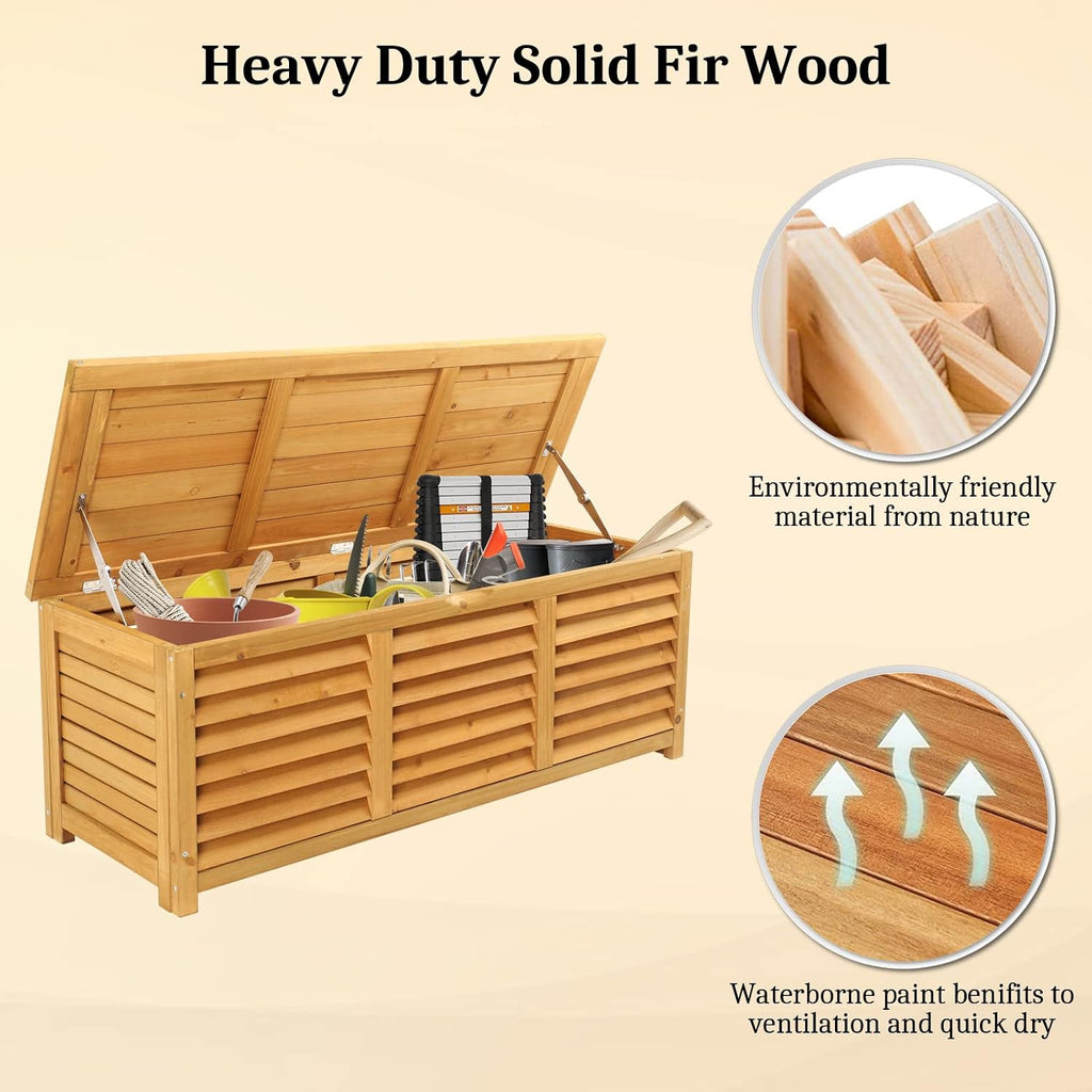 vingli outdoor wooden deck box, storage box with shown in use