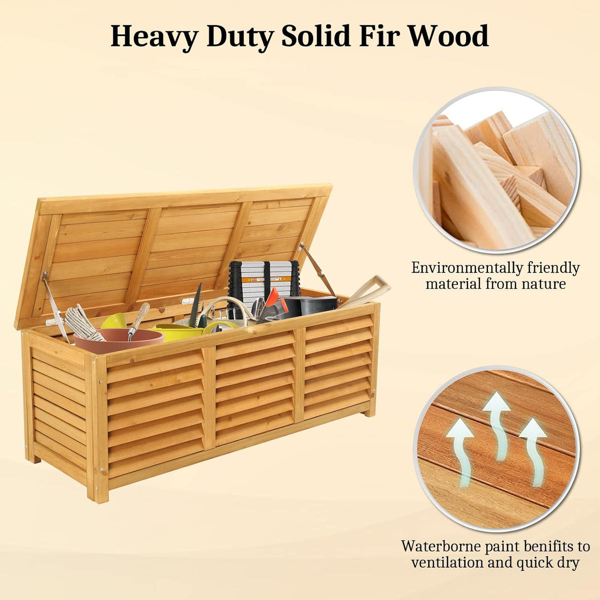 vingli outdoor wooden deck box, storage box with shown in use