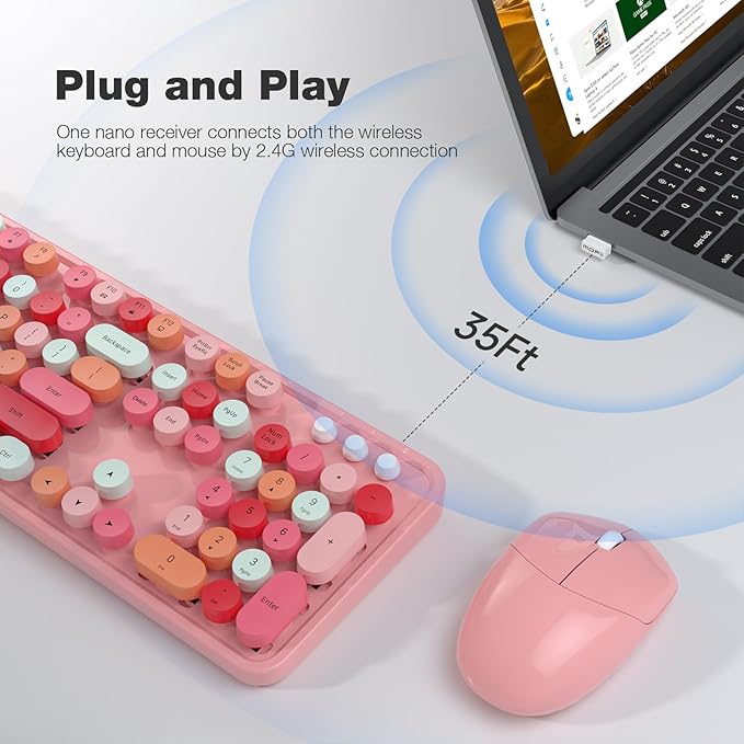 MOFII Wireless Keyboard and Mouse Combo, 2.4GHz Retro Full Size