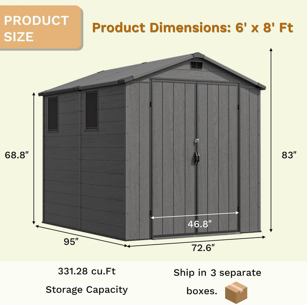 devoko 6x8 ft resin outdoor storage shed with shown in use