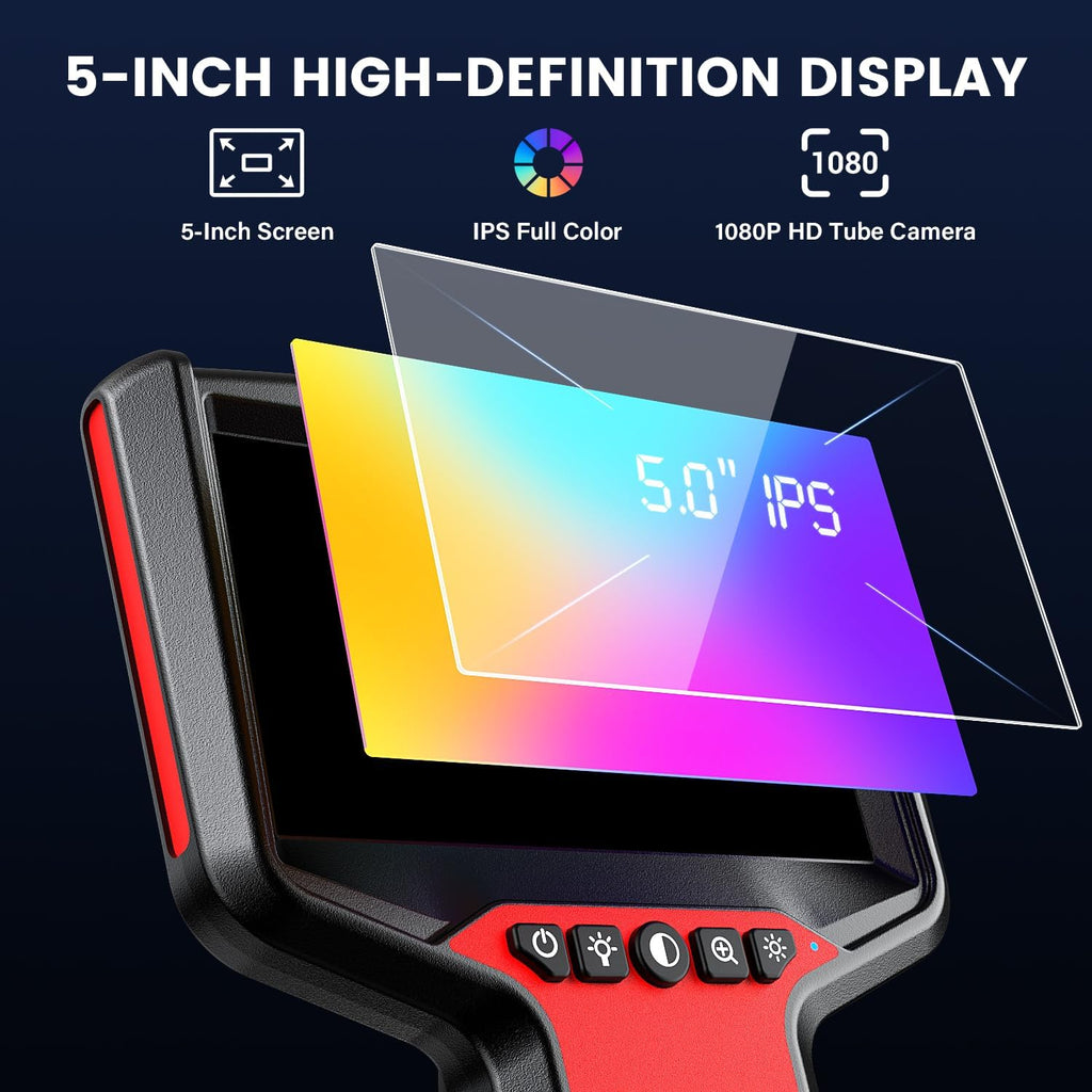 endoscope camera with light: 5" 1080p hd dual-lens, close-up detail
