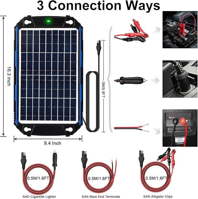 SUNER POWER Waterproof 10W 12V Solar Battery Charger & Maintainer Pro, Built-in