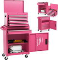 Rolling Tool Chest, 5-Drawer Tool Storage Cabinet with Wheels, Adjustable Shelf & Anti-Slip Liner, Tool Box Organizer for Garage, Warehouse & Workshop (Pink)