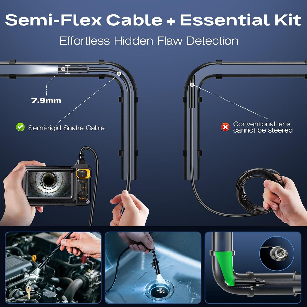 endoscope camera with light, 1920p hd borescope, 4.3", package contents