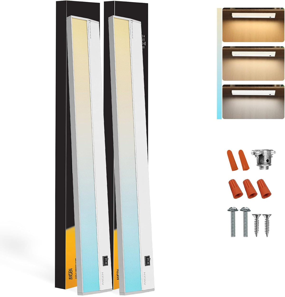 Ansen 2Packs of Under Cabinet Lighting Hardwired, 48in 26W 1720LM Dimmable Led