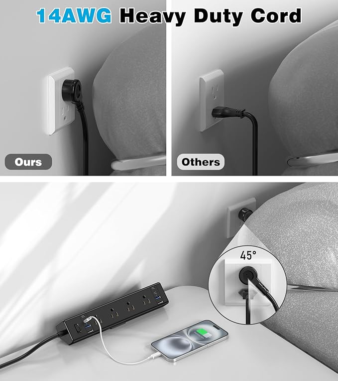 Desk Clamp Power Strip, 40W Total Fast Charging Station, Desk Edge Mount Power