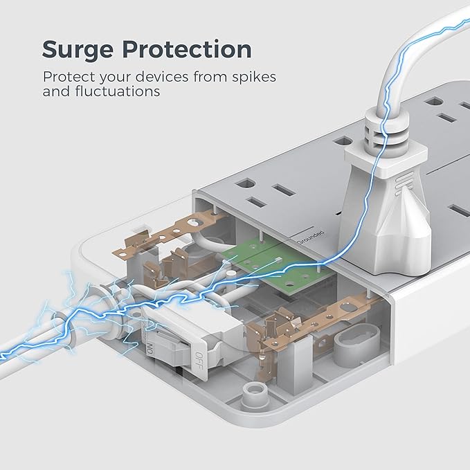 Flat Plug 15 FT Extension Cord, TESSAN Surge Protector Power Strip