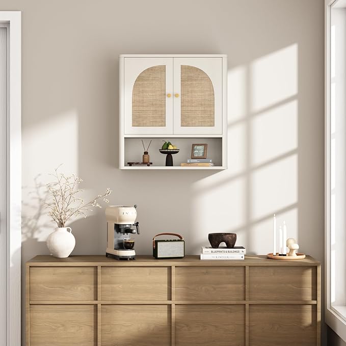 RUSTOWN Rattan Bathroom Wall Cabinet, Over The Toilet Storage Cabinets