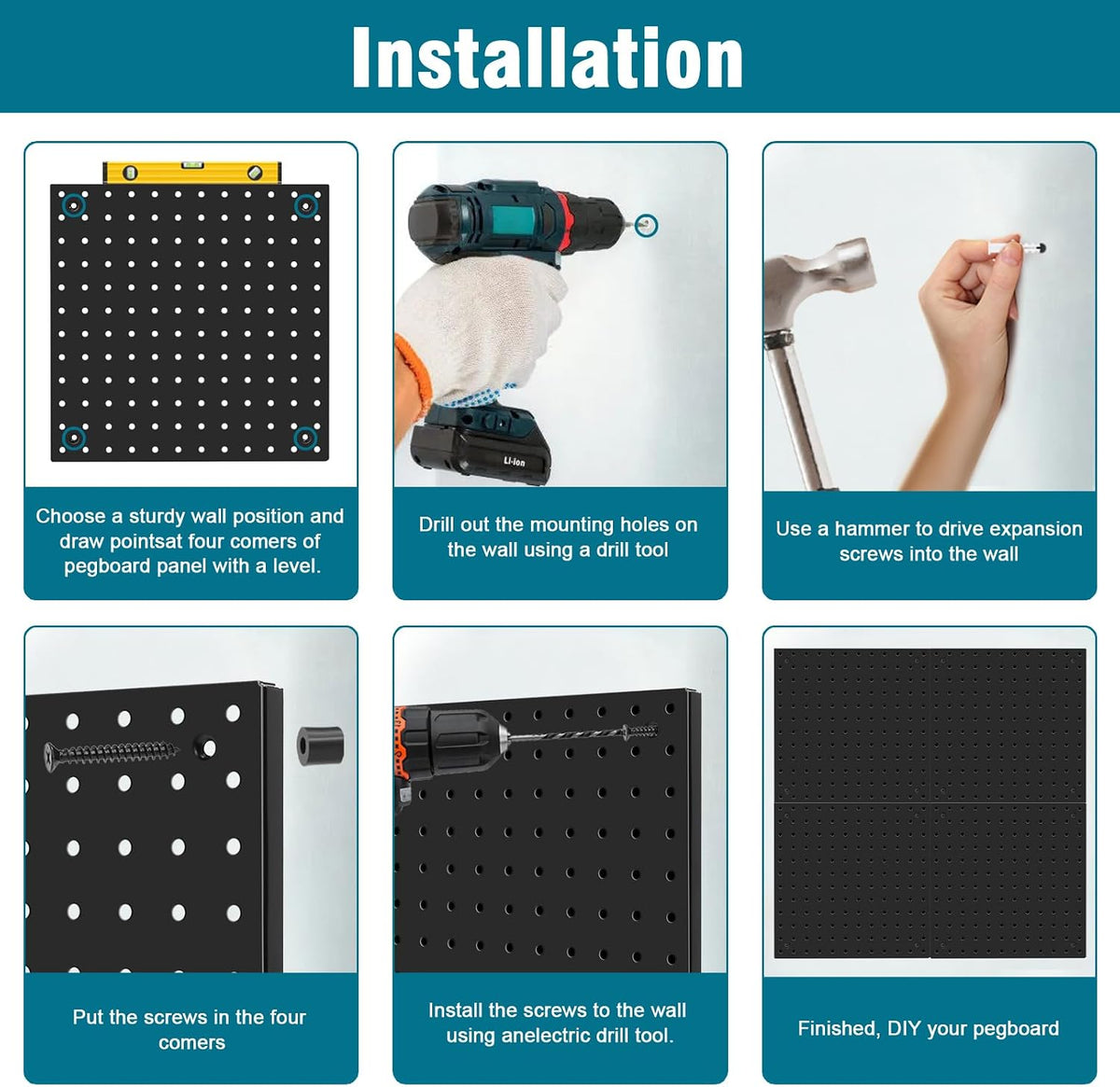 Peg Board Kit, Includes Pegboard and Accessories,with Hooks and Bins,Peg Board Wall Organizer for Office,Ornaments Display,Crafts Organization (129, Black)