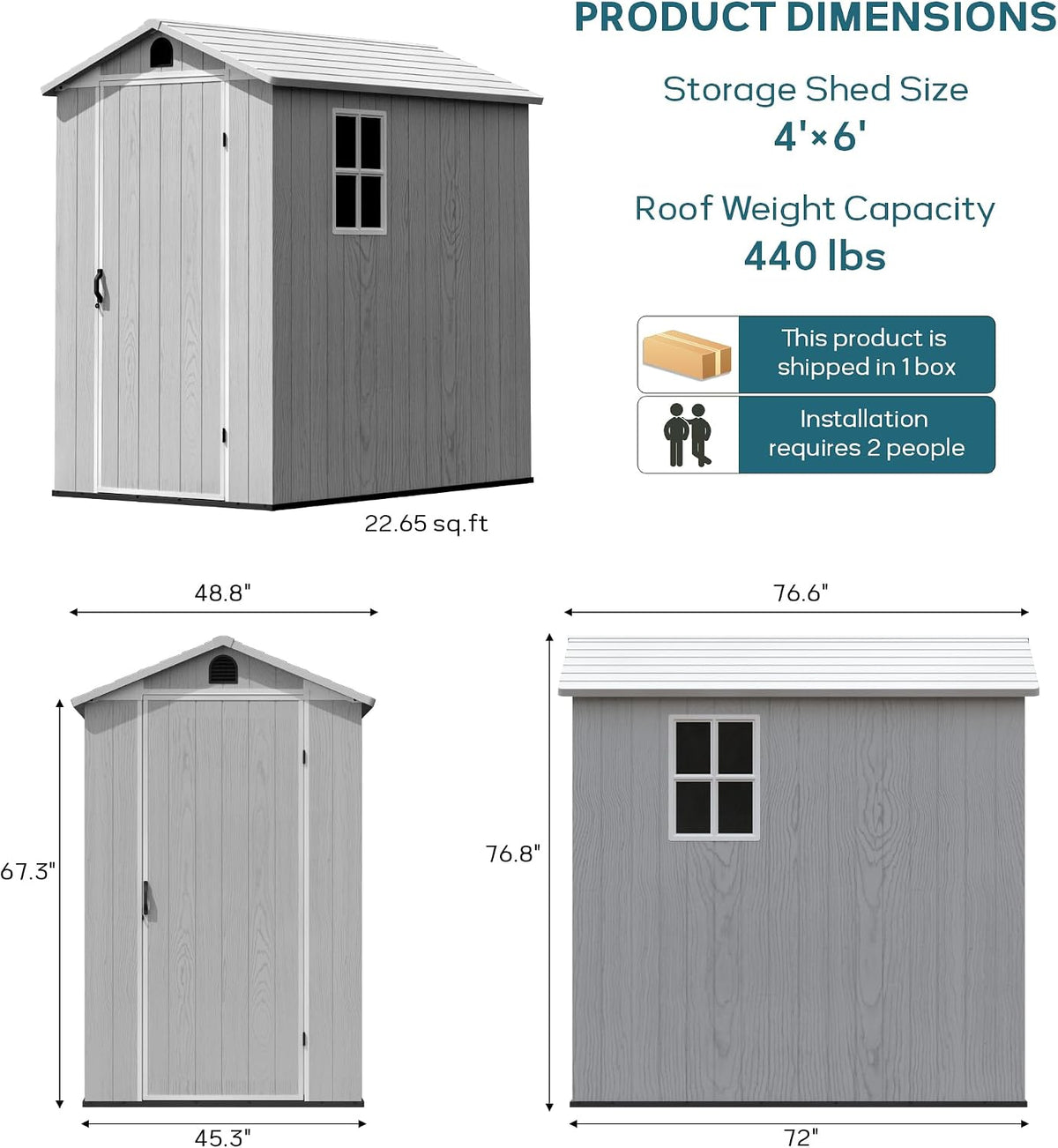greesum 4x6ft plastic outdoor storage shed with floor shown in use