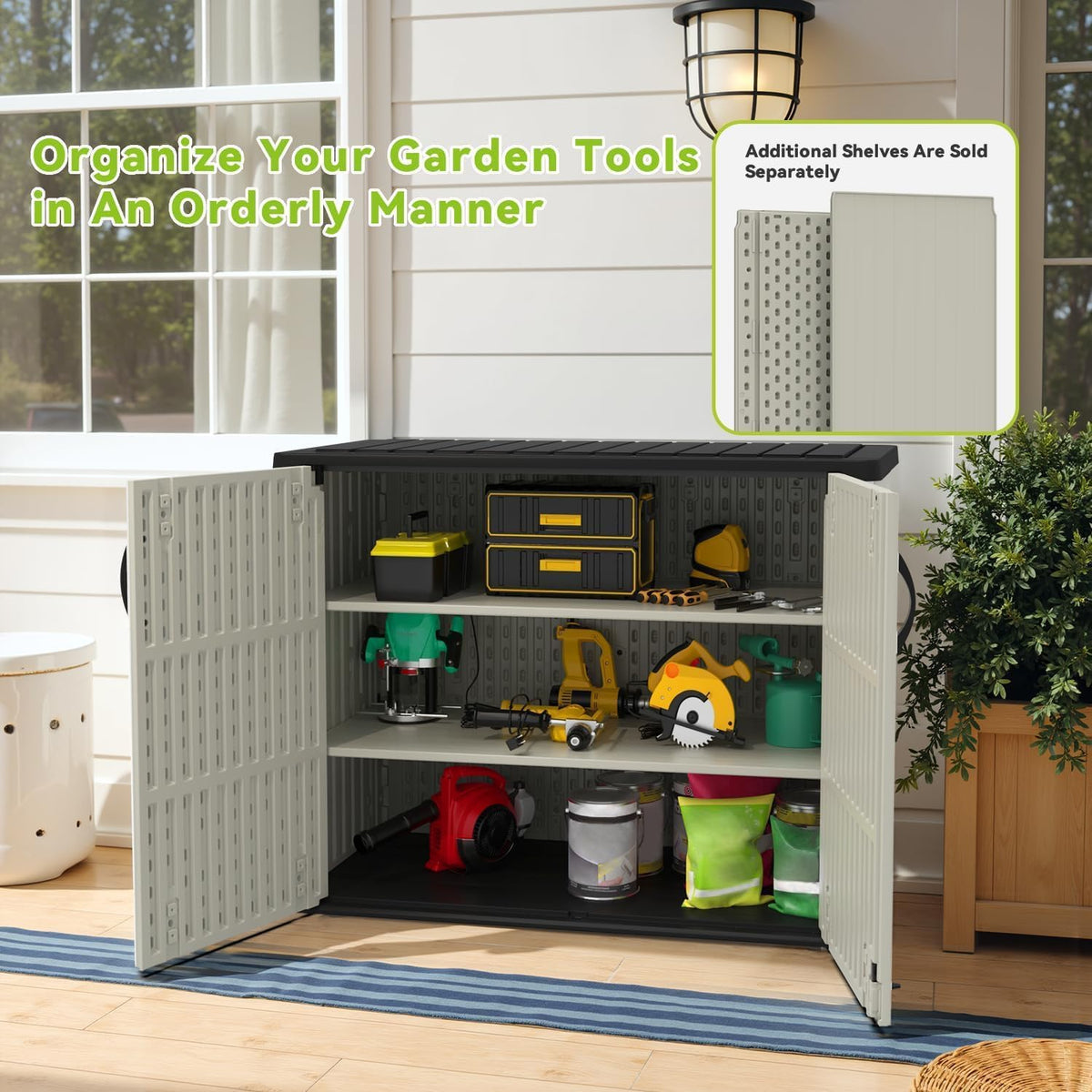 devoko 26 cu ft resin outdoor storage cabinet, side view