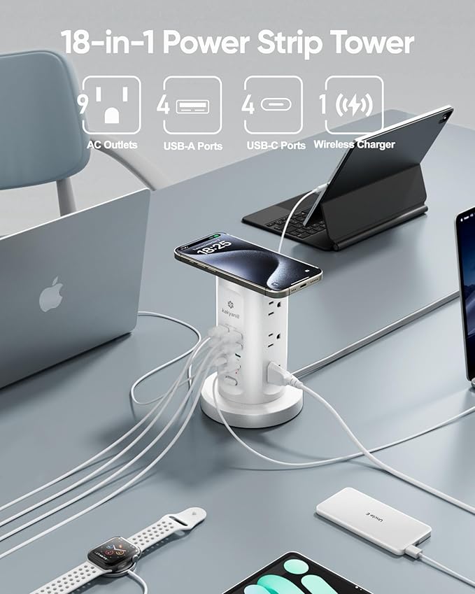 Kakyanill 115W USB Charging Station, Surge Protector Power Strip Tower
