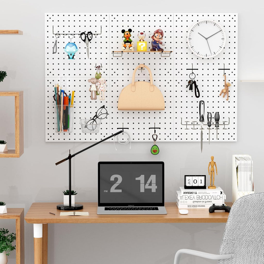 Peg Board Kit, Includes Pegboard and Accessories,with Hooks and Bins,Peg Board Wall Organizer for Office,Ornaments Display,Crafts Organization (129, White)