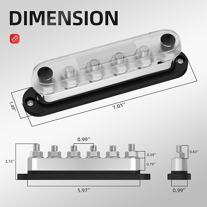 DAIERTEK 600A Power Distribution Block 12V Bus Bar Terminal Block 6 x 3/8"