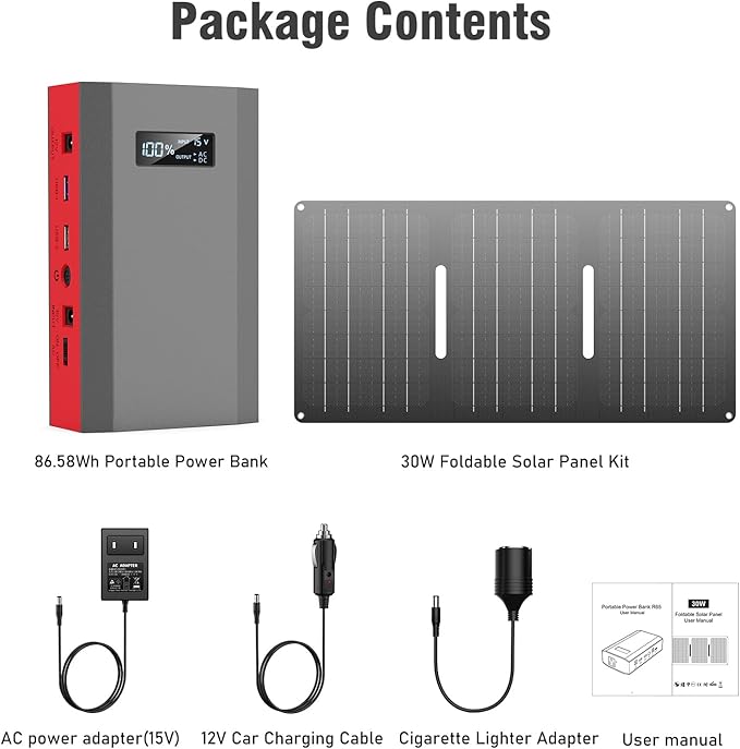 Portable Solar Power Bank with AC Outlet 65W 110V External Battery Pack