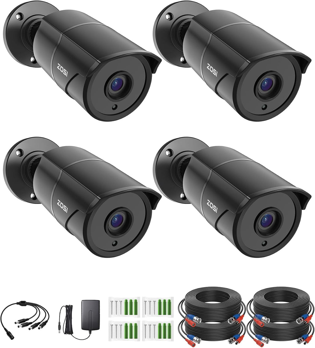 ZOSI 4 Pack 1080p Home Security Cameras with Audio Recording,Built-in Microphone,2MP 1920TVL HD-TVI Outdoor Indoor CCTV Cameras with 120ft IR Night Vision Weatherproof Surveillance Bullet Camera