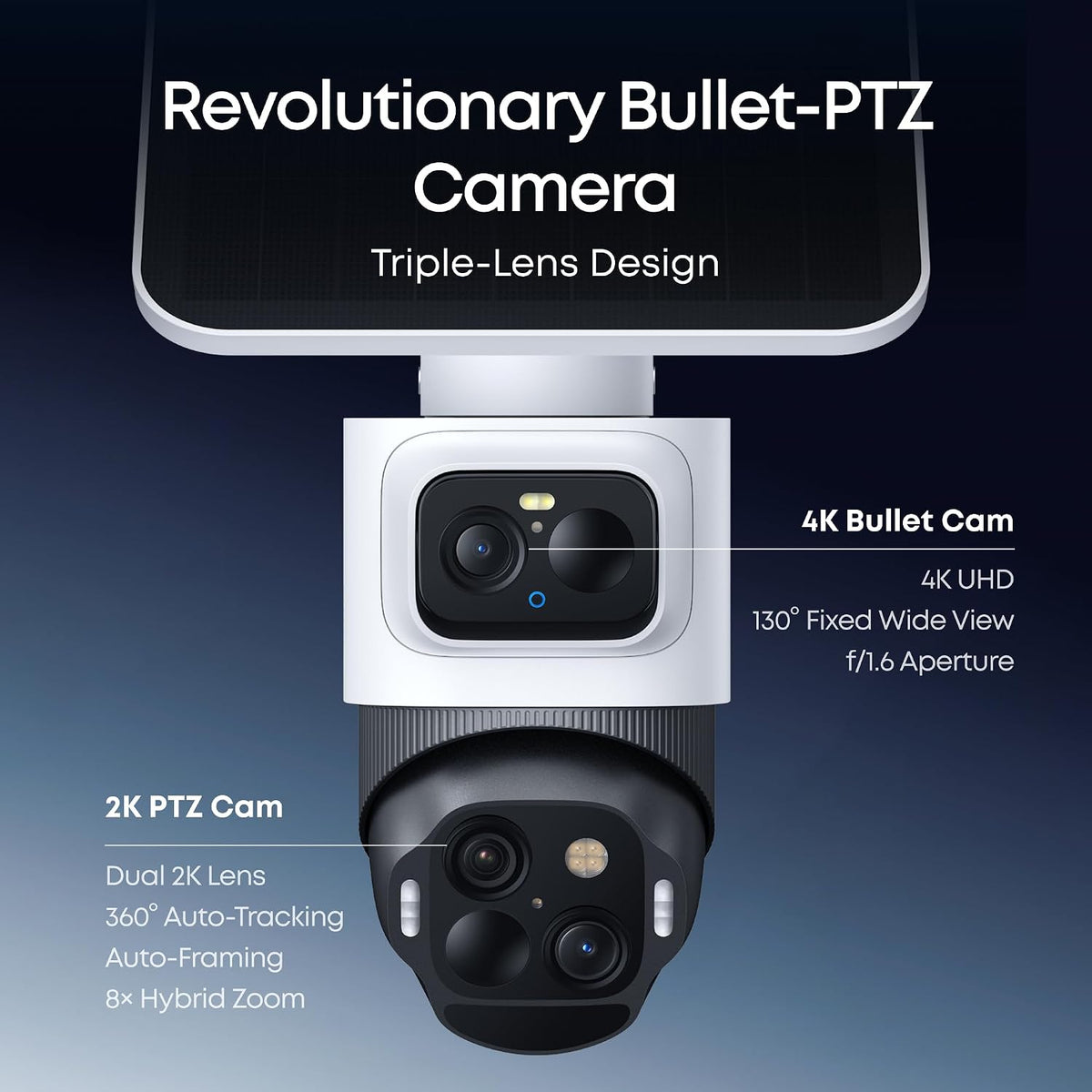 eufy security eufycam s4, 4k solar camera, 3-lens shown in use