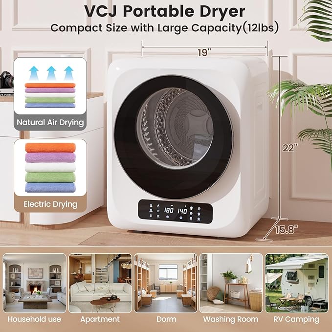 VCJ Portable Dryer for Laundry, 12lbs Clothes Dryer