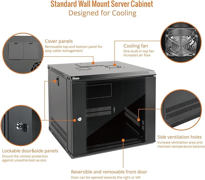 Tecmojo 9U Wall Mount Server Cabinet IT Network Rack Enclosure Lockable Door