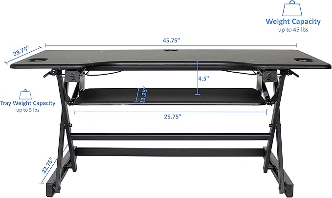 Rocelco 46" Large Height Adjustable Standing Desk Converter
