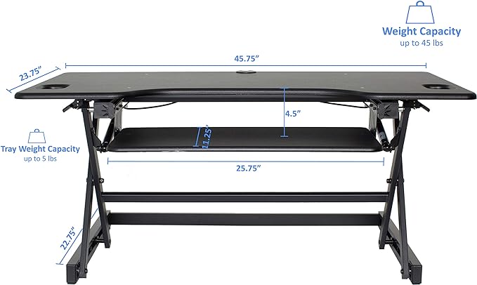 Rocelco 46" Large Height Adjustable Standing Desk Converter