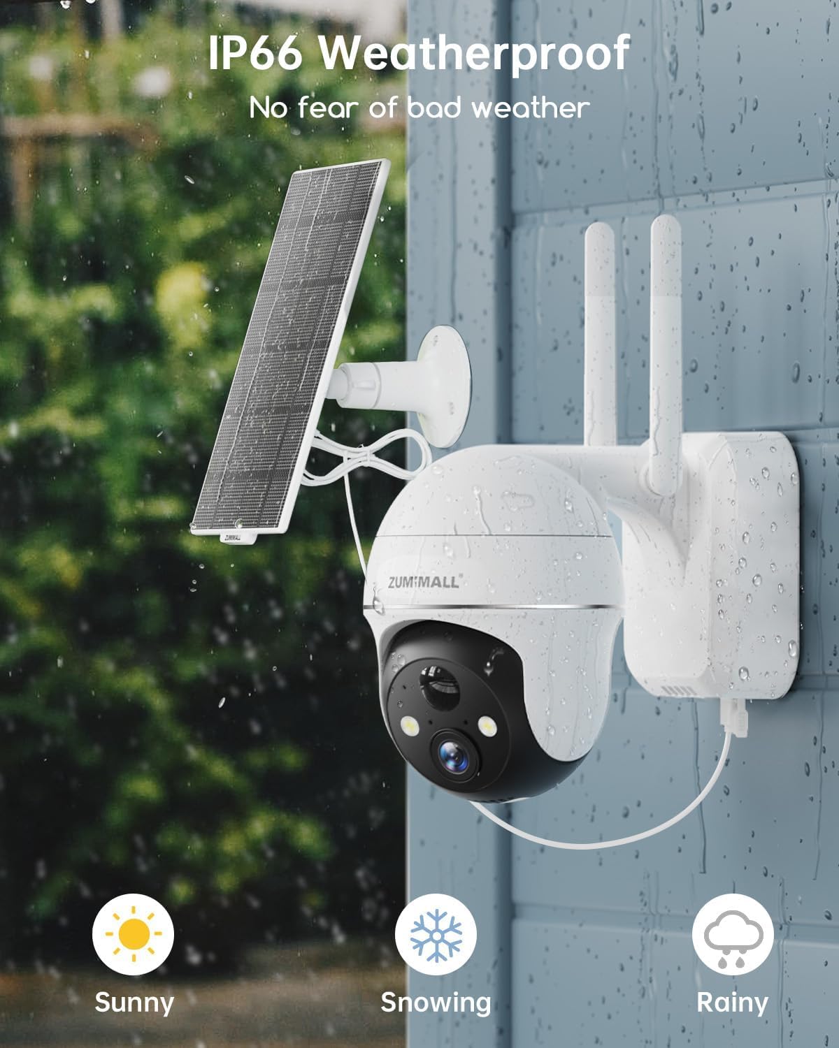 zumimall 5mp solar security cameras wireless outdoor, solar, front angle view