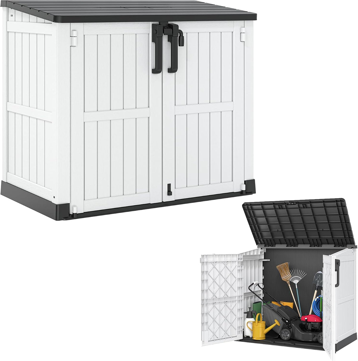 Outdoor Storage Shed 36 Cu Ft with Lockable Doors, Waterproof Storage Box for Backyards, Portable Outdoor Storage Cabinet Easy to Assemble