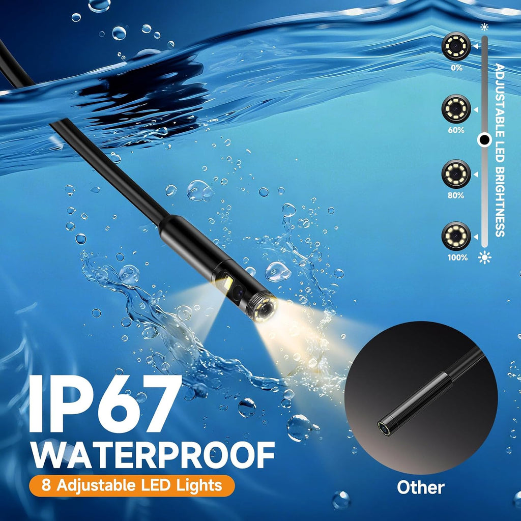 dual lens endoscope camera with light, 1920p hd, close-up detail