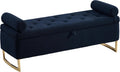 52" Storage Bench for Bedroom Upholstered End of Bed Bench Gold Leg Blue