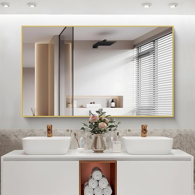 Gold Bathroom Mirror for Wall, 60x36 Inch Rectangle Mirrors