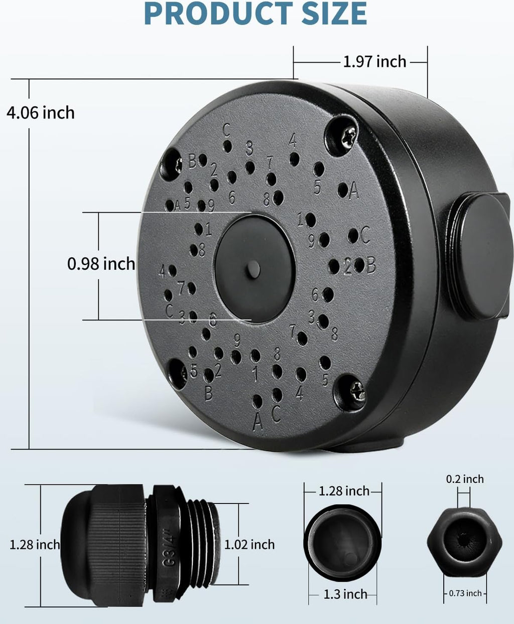 metal security camera junction box, cable concealment box on a desk or shelf