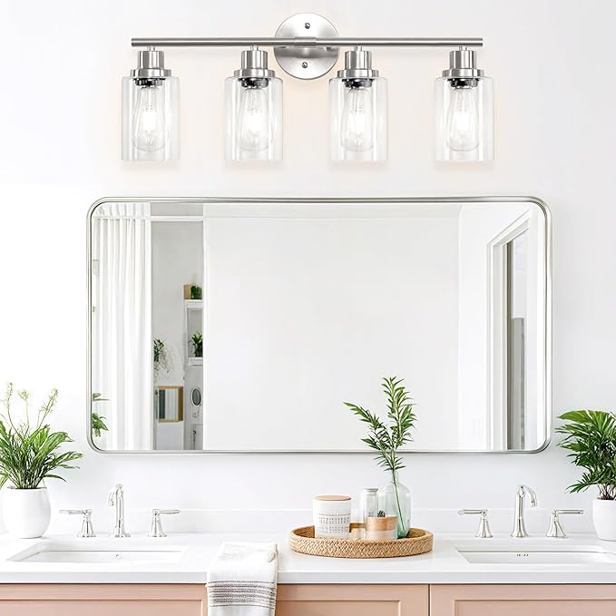 Guliaofo 4-Light Nickel Bathroom Light Fixtures, E26 Modern Vanity Lights
