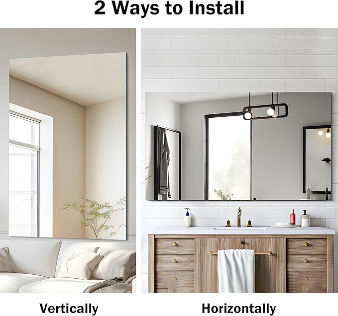 CILIBER Frameless Mirror, 30x48 inch Rectangle Bathroom Mirrors
