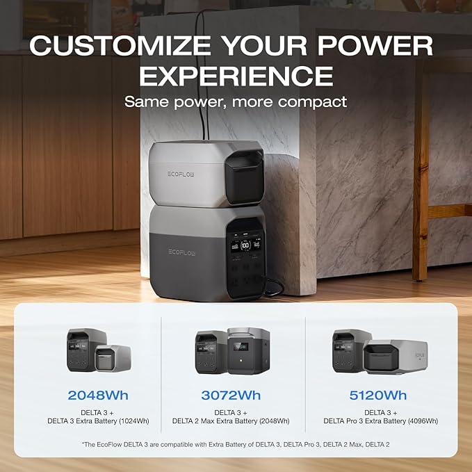 EF ECOFLOW DELTA 3 Portable Power Station, 1024Wh LiFePO4 Battery, Full Charge