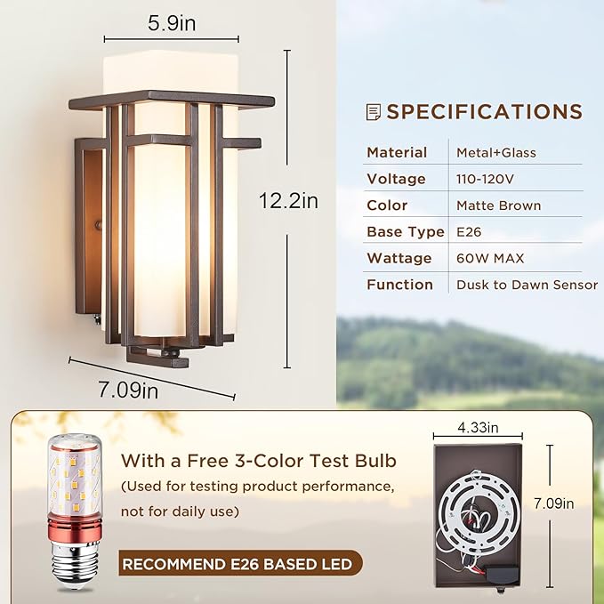 EERU Oil Rubbed Bronze Porch Light Dusk to Dawn Outdoor Sconce Matte Brown Wall