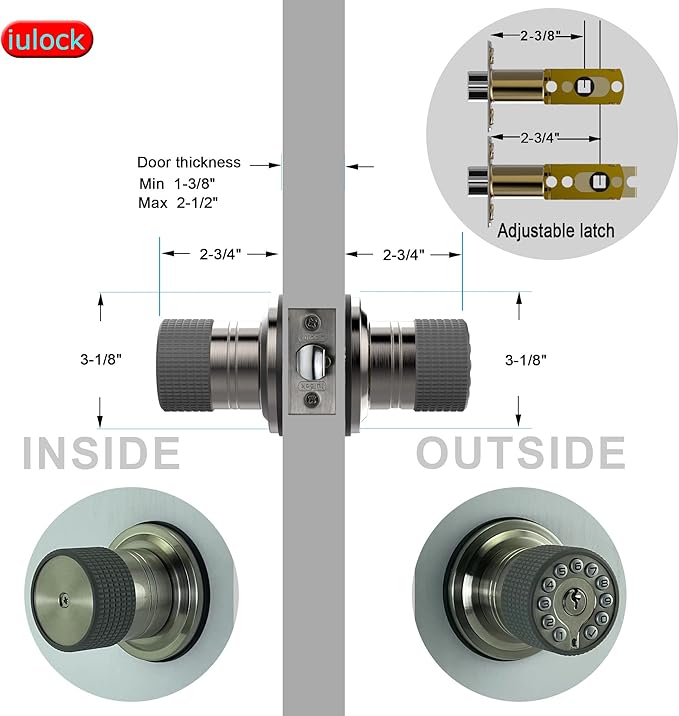 iulock Smart Door Knob with Keypad and Key, Keyless Entry Door Lock with Rubber