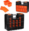 Mayouko Double Side Tool Box with Transparent Lid, 8 Movable Small Trays & Removable Dividers, Multi-Function Small Parts Organizer, for Hardware, Screws, Bricks, Nails, Jewelry and Fishing Tackle