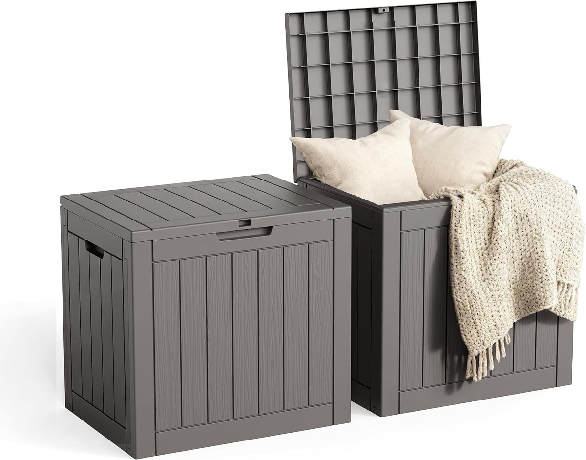 35 Gallon Outdoor Storage Box, Large Resin Deck Box for Patio Cushions, Garden Tools, Pool Accessories, Waterproof and Lockable Design, Storage Bench for Backyard & Deck(Gray)