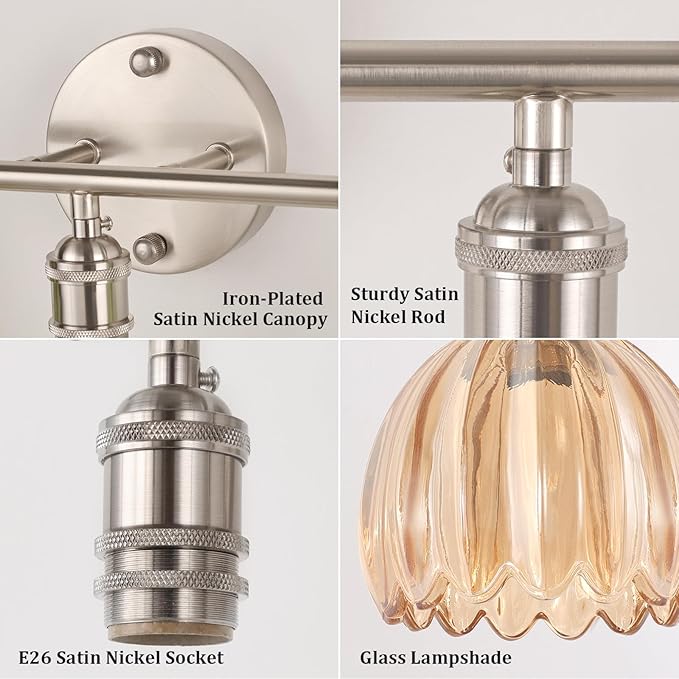 Shenmoyl Bathroom Light Fixtures, 3-Light Vanity Wall Light Over Mirror