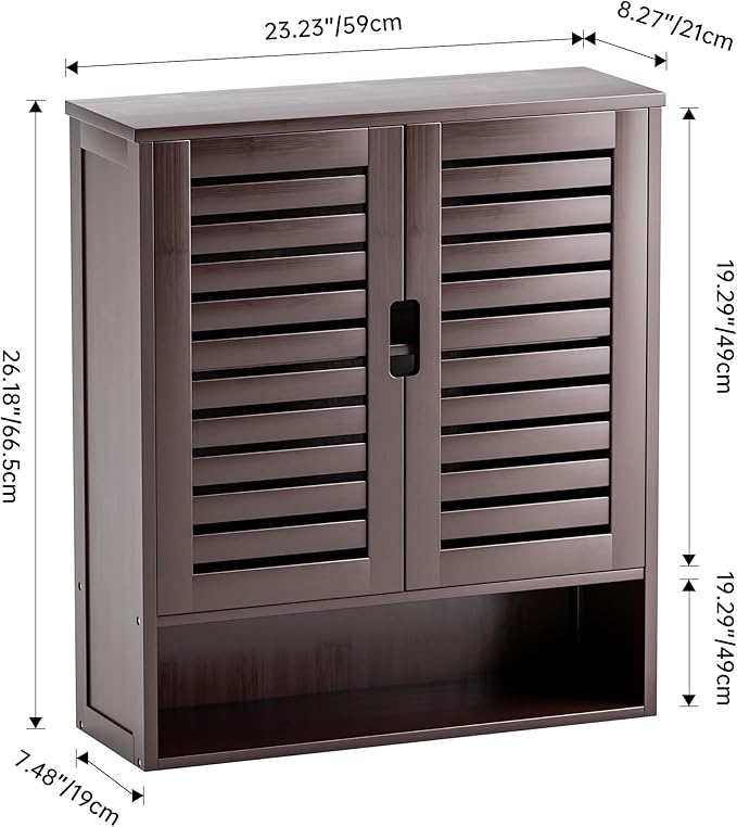 SMIBUY Bathroom Cabinet Wall Mounted, Bamboo Over-The-Toilet Storage Organizer