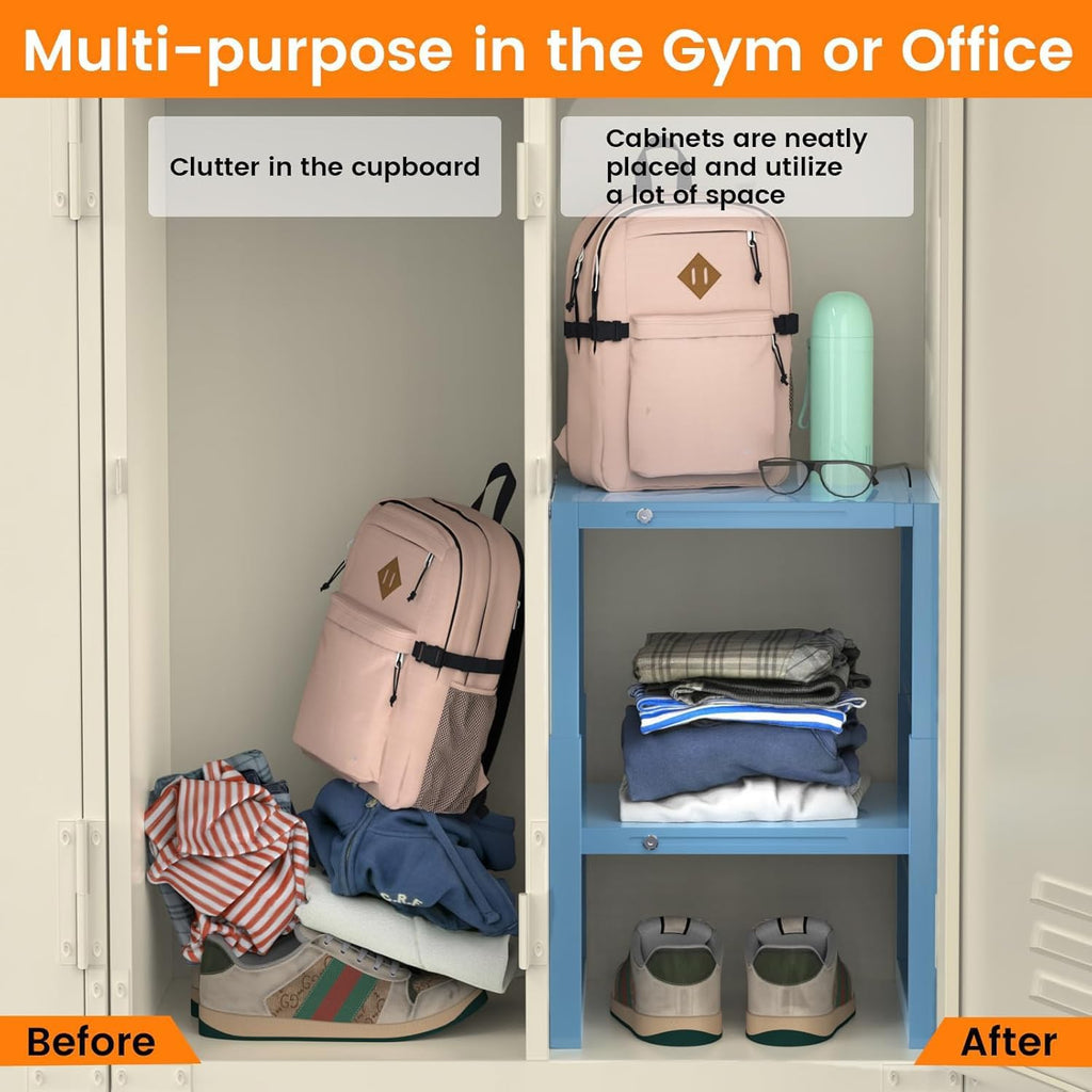 lidtop locker shelf blue, adjustable width and height, package contents