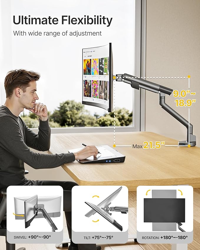 monTEK Single Monitor Arm with USB