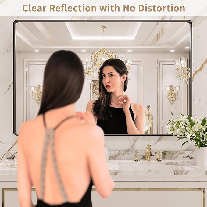 LOAAO 48X40 Inch Black Metal Framed Bathroom Mirror