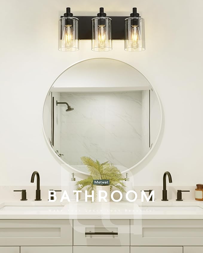 METWET 3-Light Bathroom Light Fixtures, Modern Vanity Lighting Fixtures Over