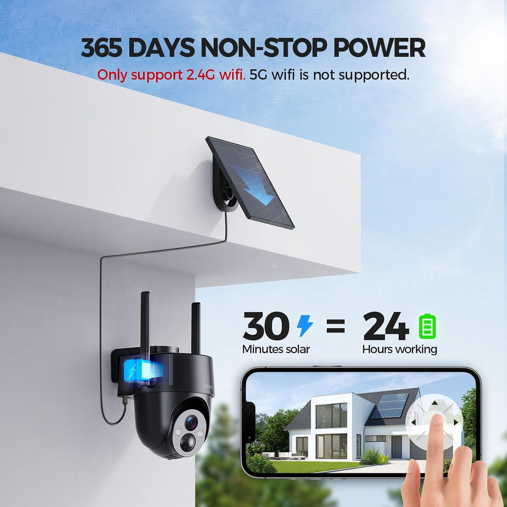 Solar Security Cameras Wireless Outdoor, 2K 360° View WiFi 3MP Security Cam