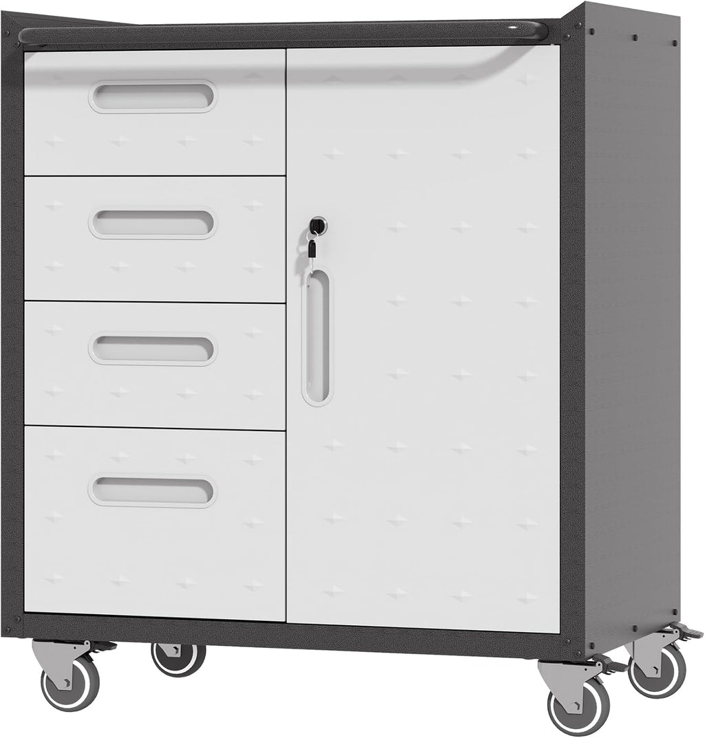 Metal Garage Storage Cabinet on Wheels, Lockable Rolling Tool Cabinet