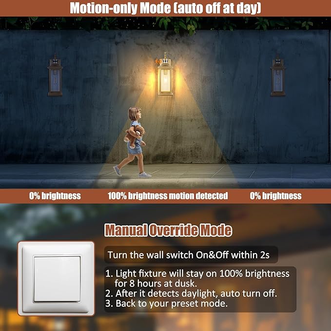 Roravilila 2-Pack Gold Dusk to Dawn Motion Sensor Lights 18 Inch, Large Outdoor