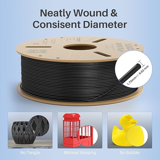 ELEGOO Rapid PLA Plus Filament 1.75mm Black 4KG, PLA+ 3D Printer Filament