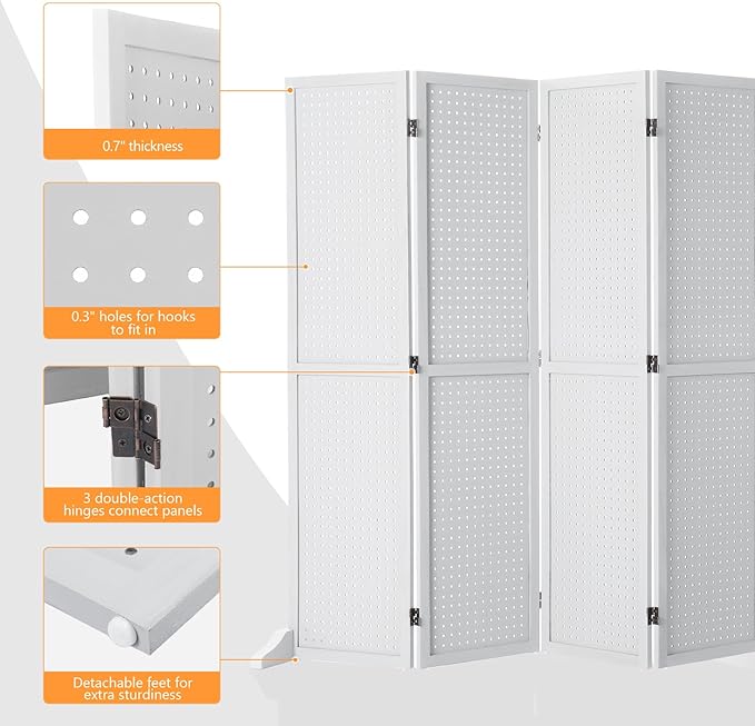 Bonnlo 4/6 Panel Pegboard Freestanding, 5 FT Portable Display Board Organizer